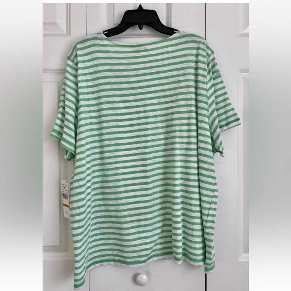 Alfred Dunner Green Stripe Lemon Print Short Sleeve Top - Picture 2 of 6